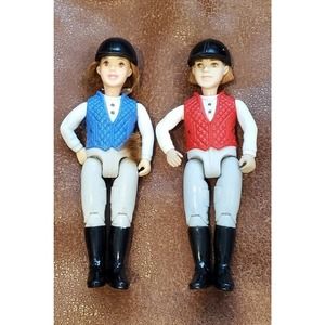 Mattel Loving Family Dollhouse Girls In Equestrian Outfits Blue Red Vests Dolls
